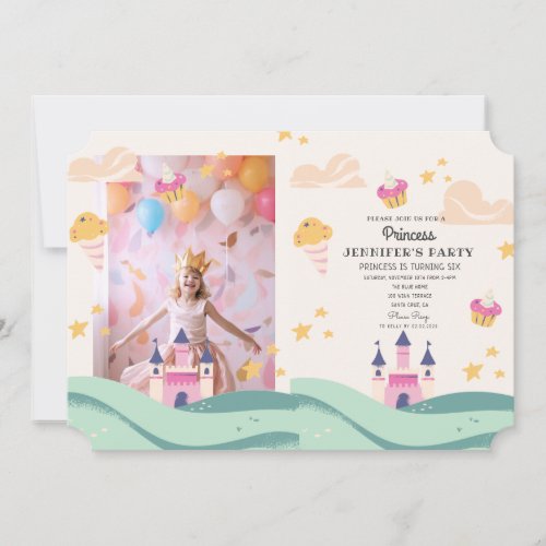 Cute Princess Photo Pink Castle Birthday Party Invitation