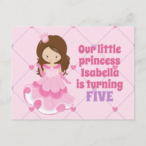 Cute Princess Pink Birthday Party Invitation Postcard