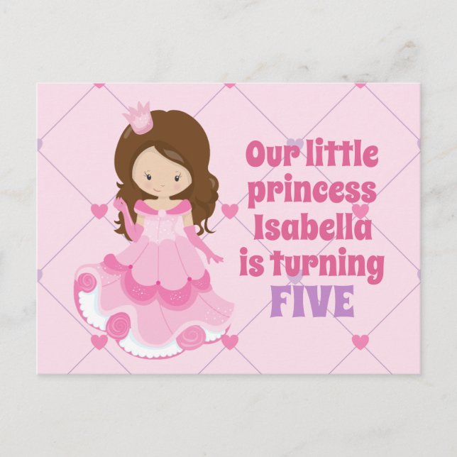 Cute Princess Pink Birthday Party Invitation Postcard (Front)
