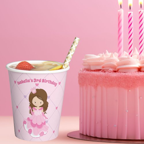 Cute Princess Pink Custom Birthday Girl Party Paper Cups