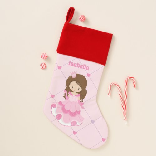 Cute Princess Pink Personalized Girls Name Christmas Stocking