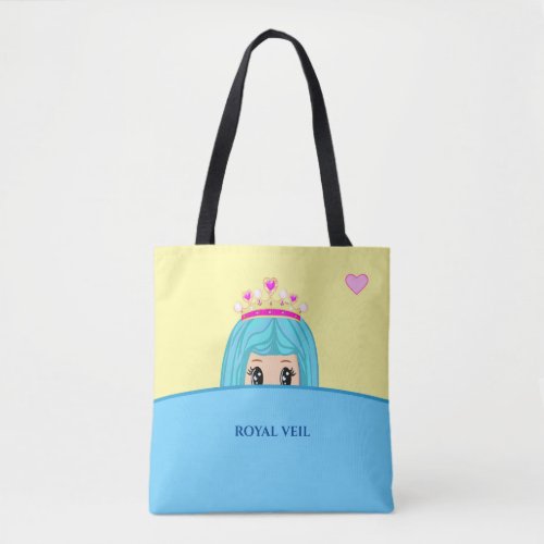 Cute Princess royal veil on turquoise and yellow Tote Bag