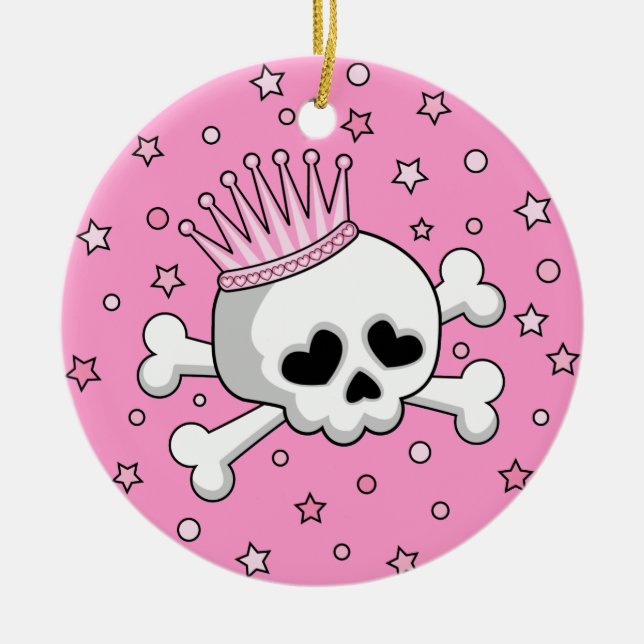 Cute Princess Skull Ceramic Ornament (Front)