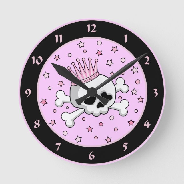 Cute Princess Skull Round Clock (Front)