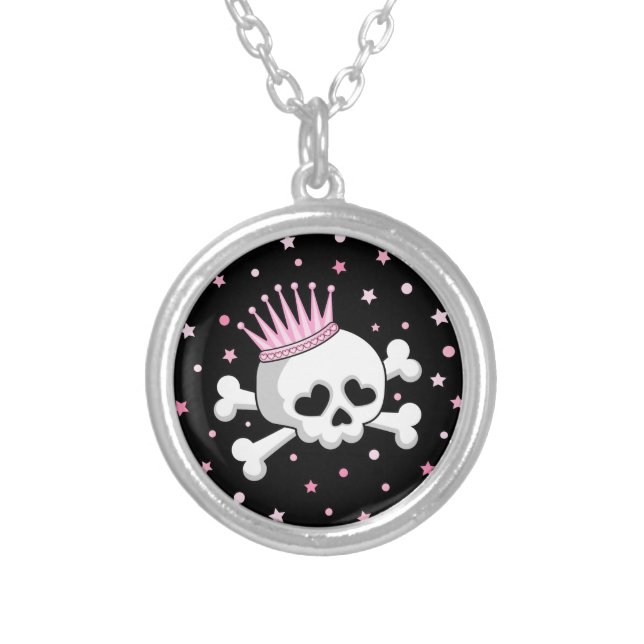 Cute Princess Skull Silver Plated Necklace (Front)
