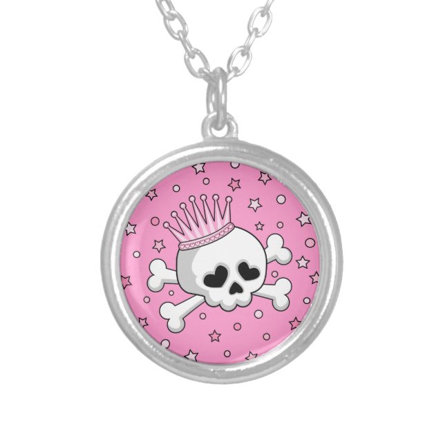 Cute Princess Skull Silver Plated Necklace (Front)