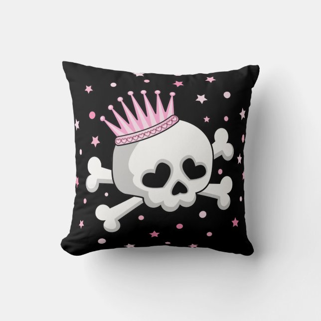 Cute Princess Skull Throw Pillow (Front)