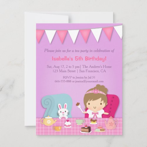 Cute Princess Tea Party Birthday Invitations