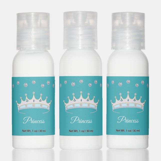 Cute princess tiara & diamonds on turquoise blue hand lotion (Set)