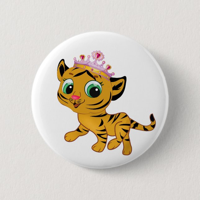 Cute Princess Tiger Tigress Tiara Gift Present Pinback Button (Front)
