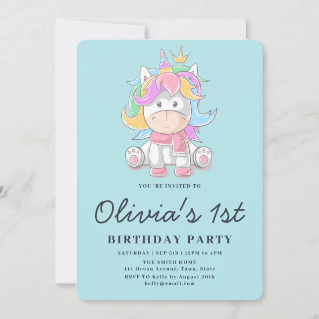 Cute Princess Unicorn 1st Birthday Party Invitation | Zazzle