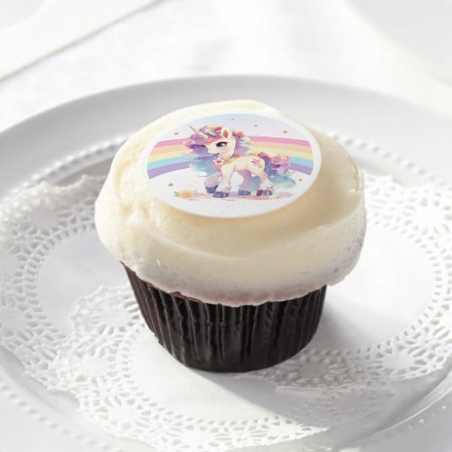Cute Princess Unicorn Birthday Party Rainbow Edible Frosting Rounds