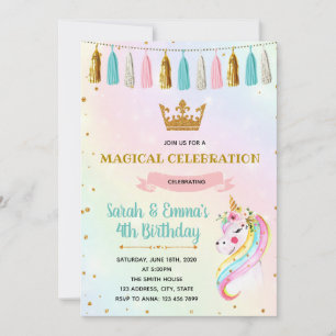 Cute princess unicorn party invitation