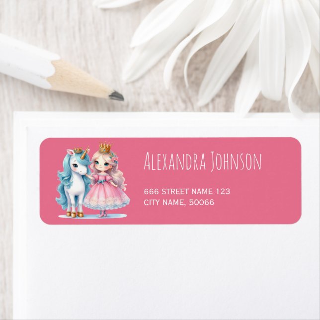 Cute Princess & Unicorn Pink Back to School  Label (Insitu)
