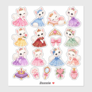 Cute Princess White Cat Aesthetic Sticker Sheet