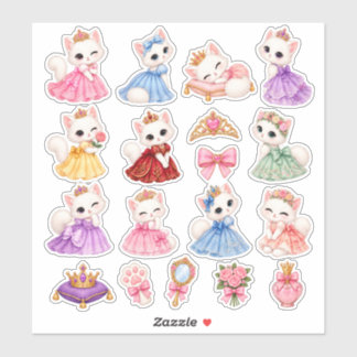Cute Princess White Cat Aesthetic Sticker Sheet