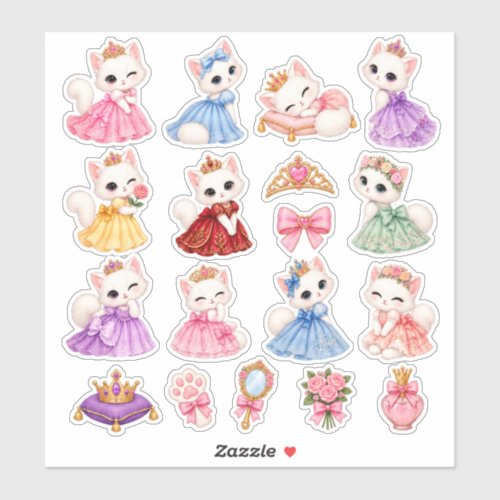 Cute Princess White Cat Aesthetic Sticker Sheet