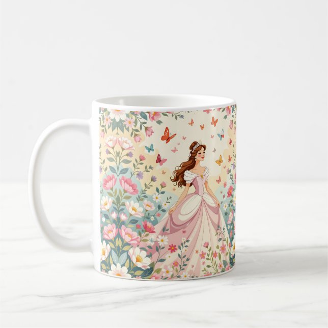 Cute princess with butterflies coffee mug (Left)