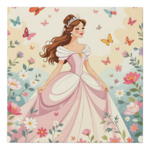 Cute princess with butterflies faux canvas print