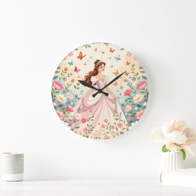 Cute princess with butterflies large clock (Home)