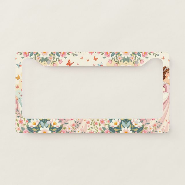Cute princess with butterflies license plate frame (Front)
