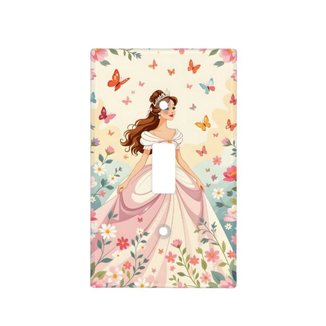 Cute princess with butterflies light switch cover (Front)