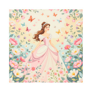 Cute princess with butterflies metal print