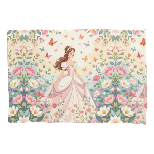 Cute princess with butterflies pillow case (Front)