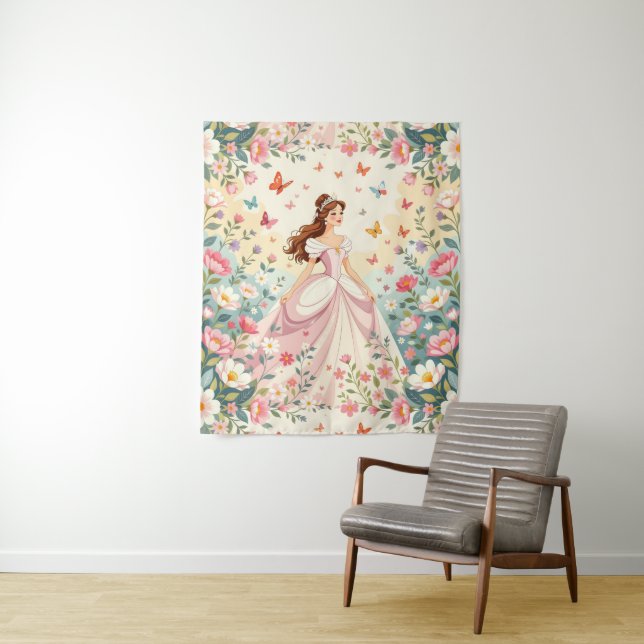 Cute princess with butterflies tapestry (In Situ)