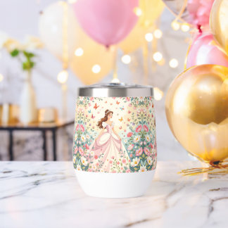 Cute princess with butterflies thermal wine tumbler