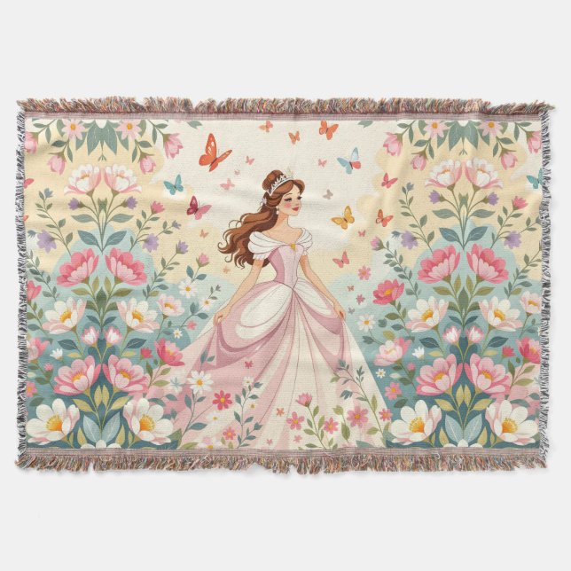 Cute princess with butterflies throw blanket (Front)
