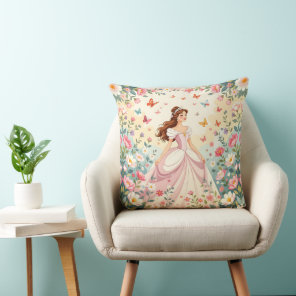 Cute princess with butterflies throw pillow