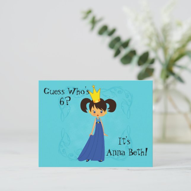 Cute Princess with Crown Birthday Invitation Postcard (Standing Front)