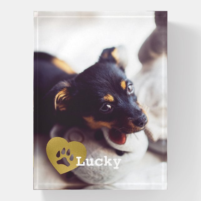 Cute Printed Gold Paw Print Pet Photo Paperweight (Vertical)