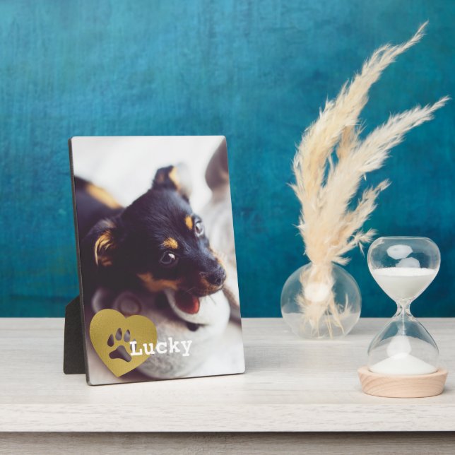 Cute Printed Gold Paw Print Pet Photo Plaque (Side)