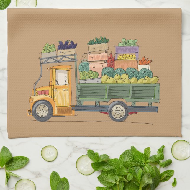 Cute Produce Truck Kitchen Towel (Folded)