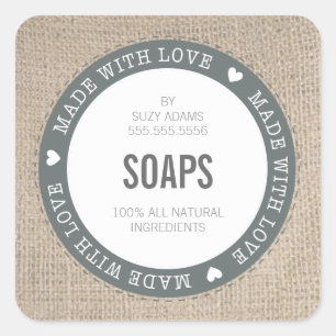 CUTE PRODUCT LABEL made with love burlap fabric
