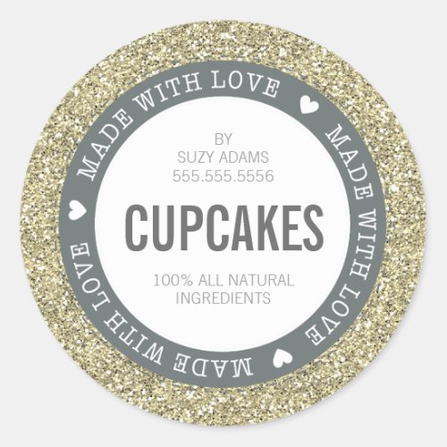 CUTE PRODUCT LABEL made with love glitter gold