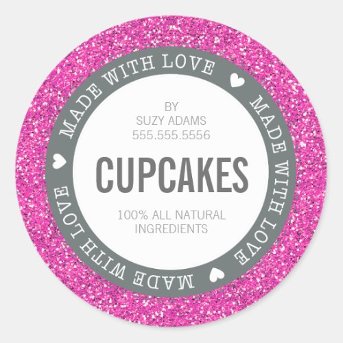 CUTE PRODUCT LABEL made with love glitter pink