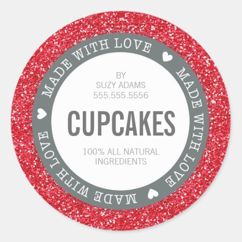 CUTE PRODUCT LABEL made with love glitter red