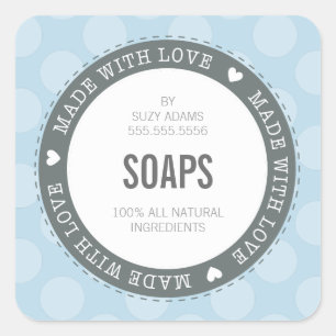 CUTE PRODUCT LABEL made with love polka dot blue