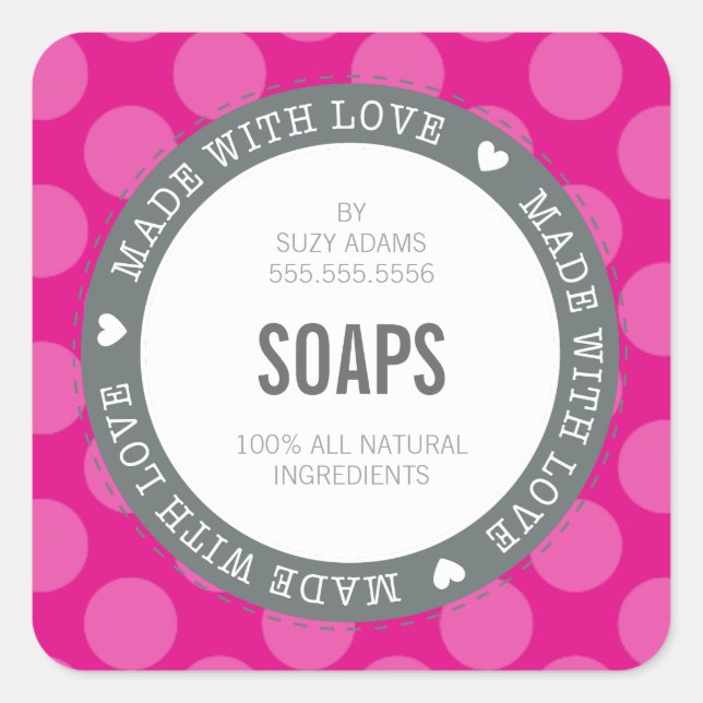 CUTE PRODUCT LABEL made with love polka dot pink (Front)