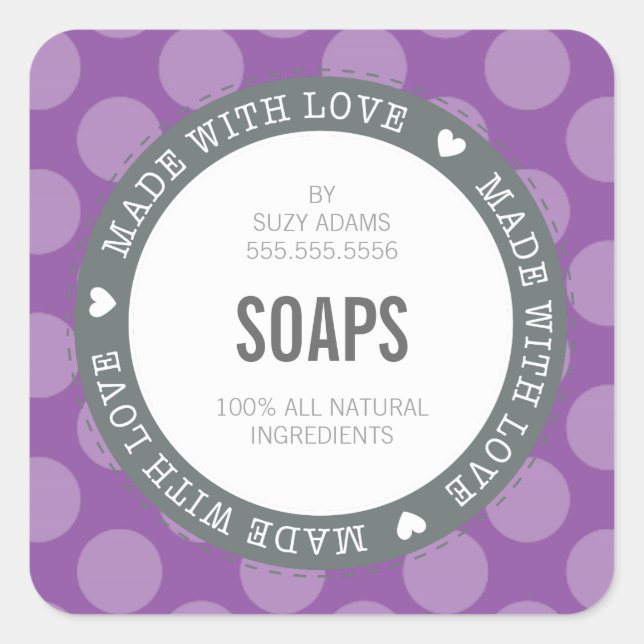 CUTE PRODUCT LABEL made with love polka dot purple (Front)