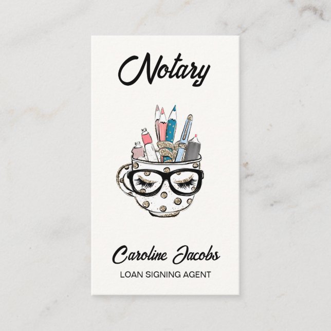 Cute Professional Chic Notary Loan Signing Agent Business Card (Front)