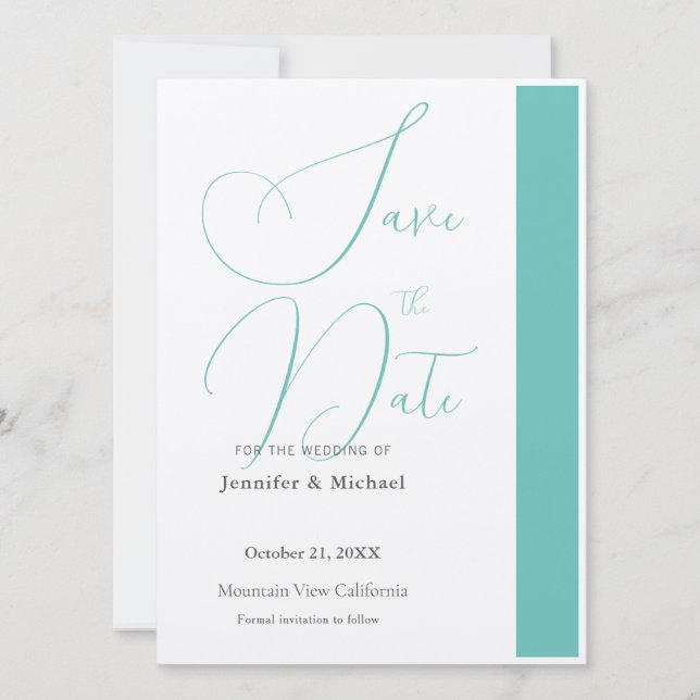 Cute Professional Minimalist Plain Modern Blue Save The Date (Front)