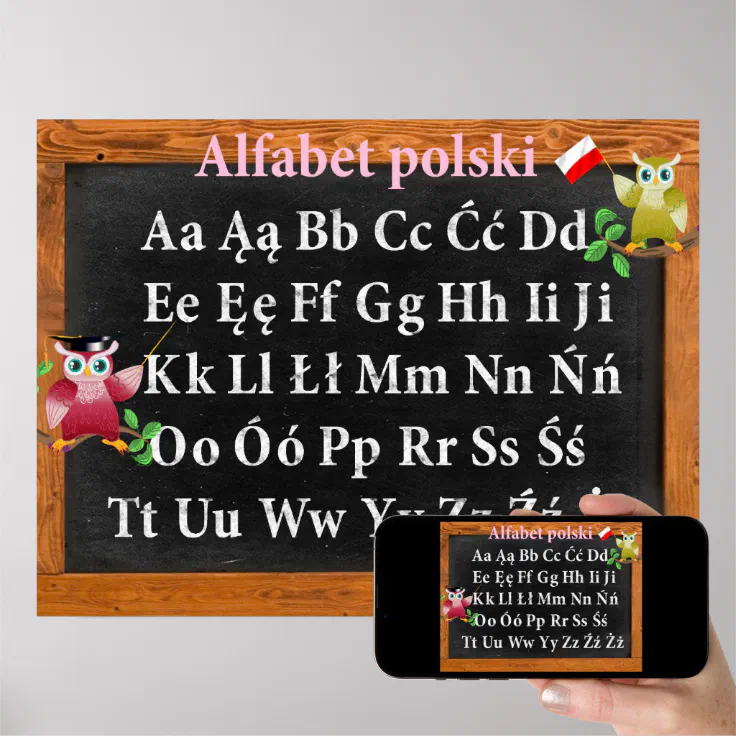 Cute Professor Owl Polish Alphabet Alfabet polski Poster | Zazzle