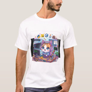 Cute Programmer Cat T-Shirt   Kawaii Coding Cat wi