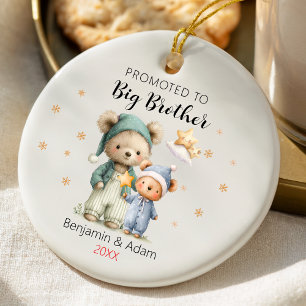 Cute promoted to big brother teddy bears christmas ceramic ornament