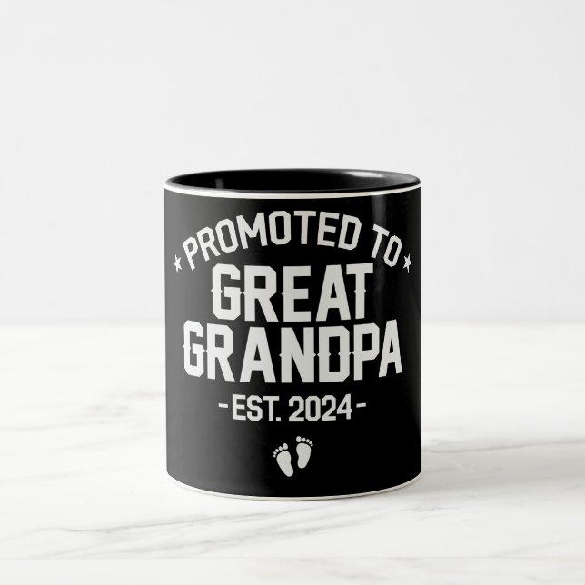 Cute Promoted To Great Grandpa Est. 2024 Two-Tone Coffee Mug (Center)