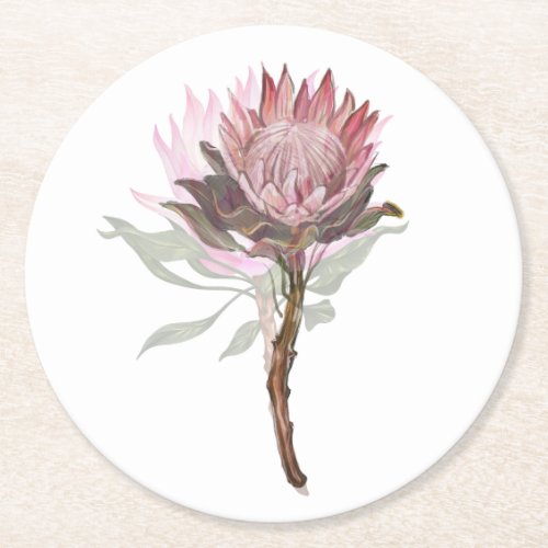 Cute protea flower round paper coaster